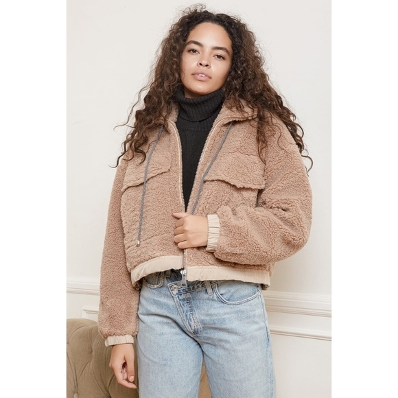 🆕 Lulus Cozy With You Taupe Faux Fur Drawstring Jacket Size XL - Picture 1 of 13